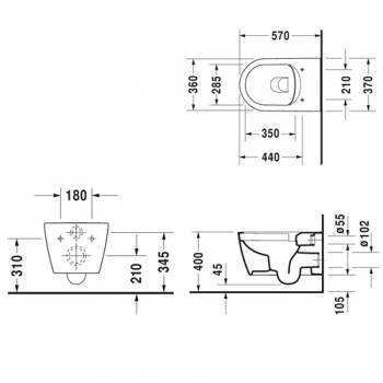 Унитаз подвесной DURAVIT ME by Starck Compact Rimless 45290900A1. Фото