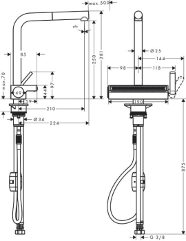 Смеситель для кухни с вытяжным душем Hansgrohe Aquno Select M81 250 73836000. Фото