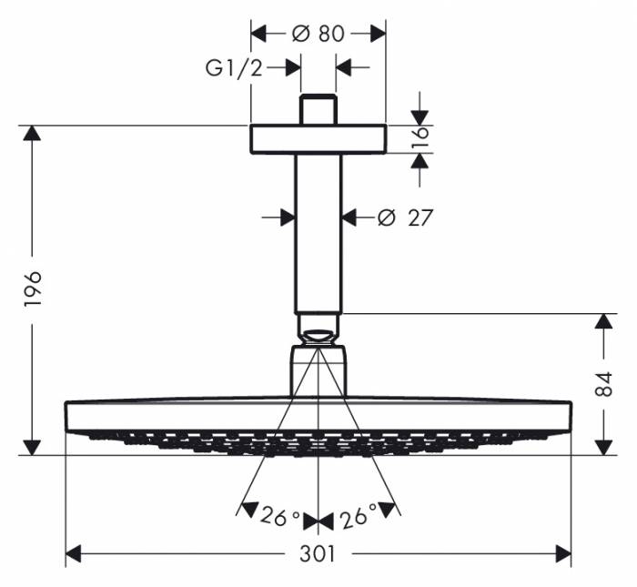 Верхний душ HANSGROHE Raindance Select S 300 2 jet 27337000. Фото