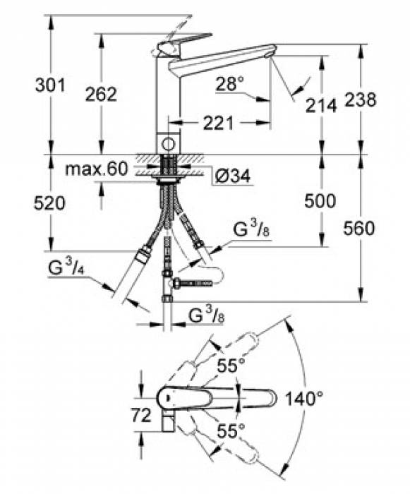 Смеситель для мойки GROHE Eurodisc Сosmopolitan 31237002. Фото