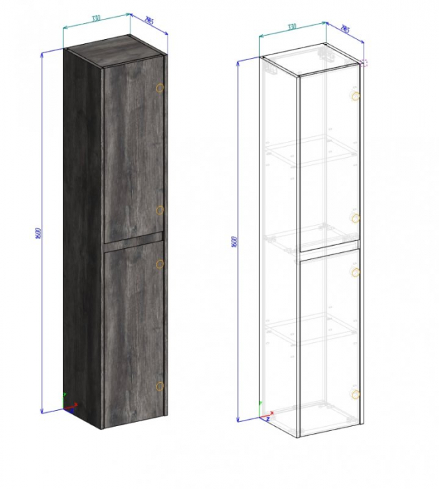 Шкаф подвесной левосторонний BELBAGNO KRAFT-1600-2A-SC-RT-L Rovere Tabacco. Фото