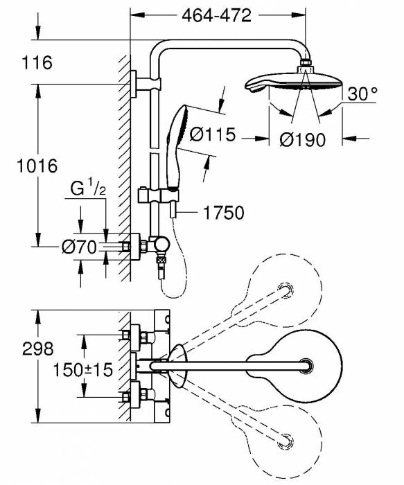 GROHE 26186000 Power&Soul 190 Душевая система с термостатом Grohtherm 1000 Cosmo для душа. Фото