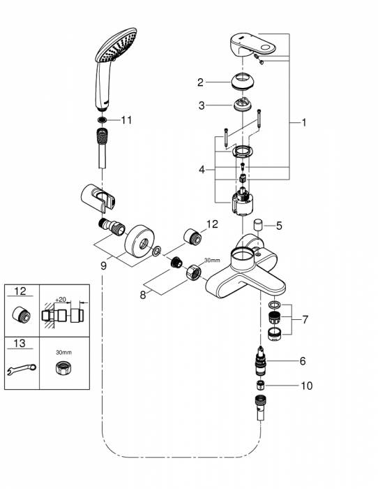 Смеситель для ванны GROHE Europlus II 33547002. Фото