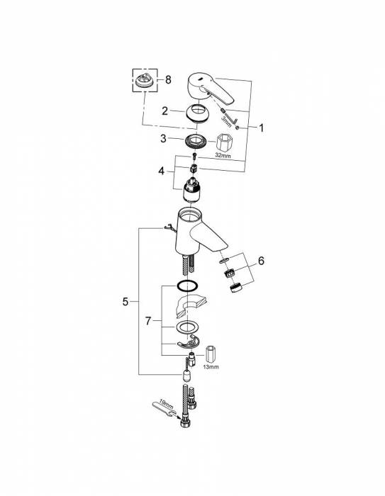 Смеситель для раковины GROHE Eurostyle New 33557001. Фото