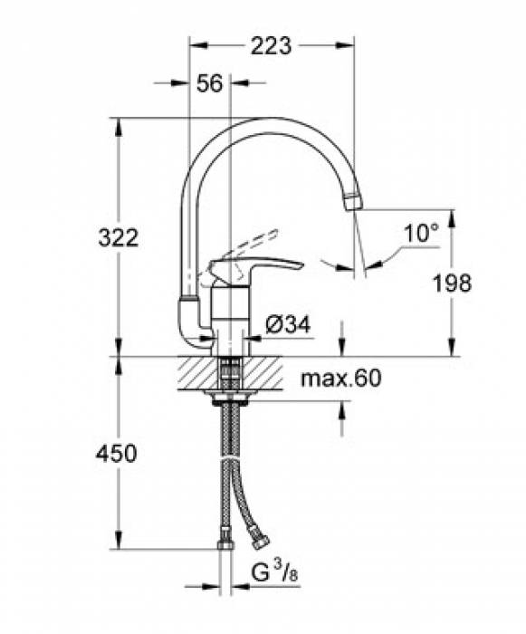 Смеситель для мойки GROHE Eurostyle 32543001. Фото