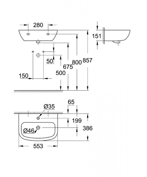 Раковина подвесная GROHE Bau Ceramic 55х39 39440000. Фото